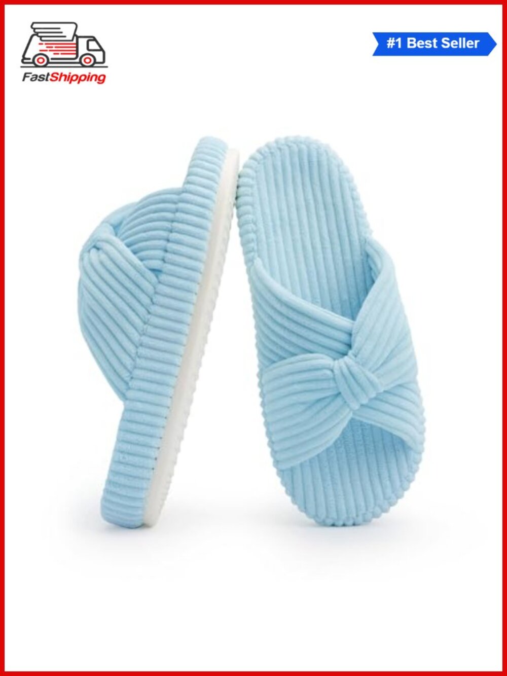 ✨Corduroy Bow Crossband Open Toe Memory Foam House Slippers Comfy Gift